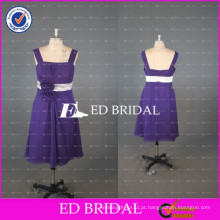 ED Bridal China Custom Made A Line Tamanho do joelho Vestido de dama de honra Chiffon roxo com faixa branca 2017